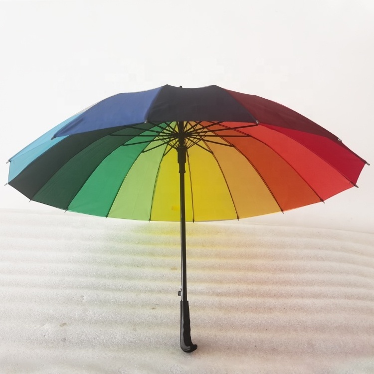 High Quality Accept Customized Logo 16K Colorful Rainbow Straight Handle Umbrella