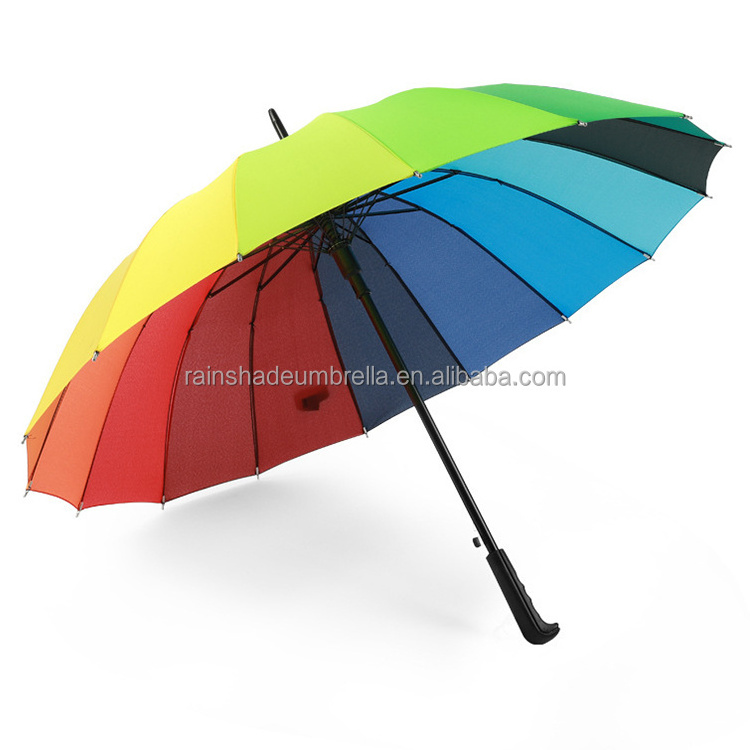 High Quality Accept Customized Logo 16K Colorful Rainbow Straight Handle Umbrella