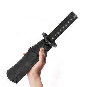 Hot Sale Paraguas 3 Folding Umbrella Samurai Katana Master Sword Hilt Handle Folding Umbrella With Logo Compact Travel Umbrellas