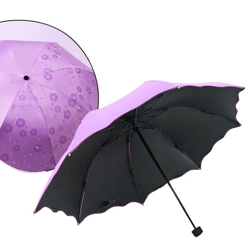 Flower Color Changing Umbrella Three Folds Magic Windproof Anti UV Sun Rain Outdoor Folding Umbrella