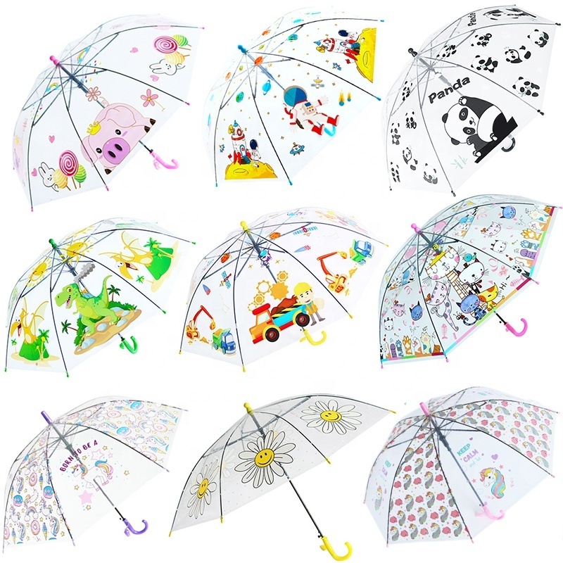 Wholesale cheap kids umbrella 19 inch transparent POE children umbrella