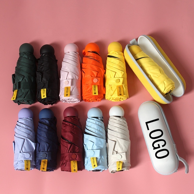 Customized Portable Small Promotional Capsule Parasol UV Protection 5 Folding Custom EVA Mini Capsule Umbrella With Logo