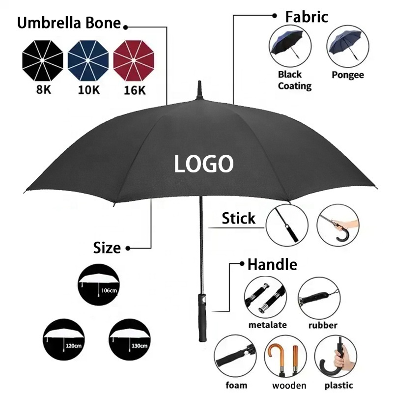 Semi automatic Customized logo Windproof stick golf Straight Travel Pongee Polyester Umbrella