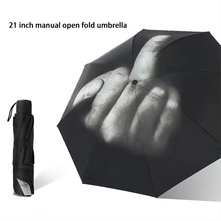 windproof travel funny middle finger umbrella auto open close 3 folding umbrella with logo