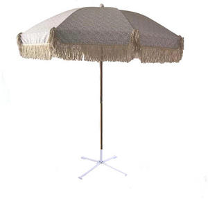 wooden pole garden parsol umbrella with tassels beach umbrella