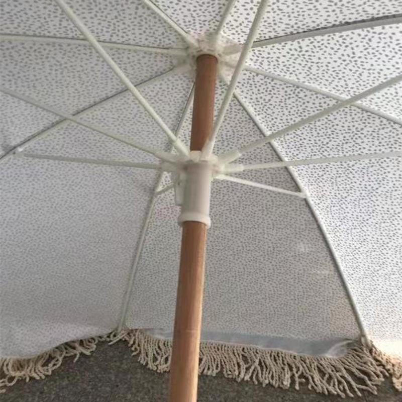 wooden pole garden parsol umbrella with tassels beach umbrella