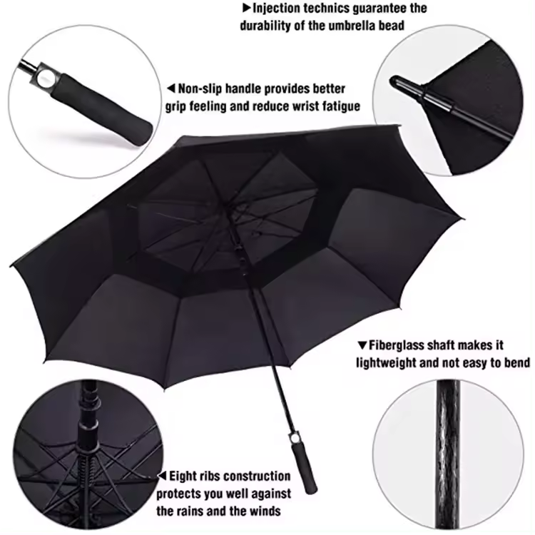 Promotional double layer large umbrella windproof custom logo prints branding sublimation golf umbrella