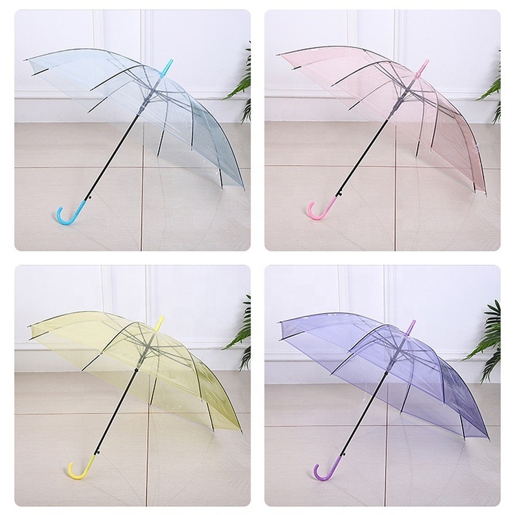 factory custom logo printing cheapest colorful transparent long handle straight advertising Umbrella