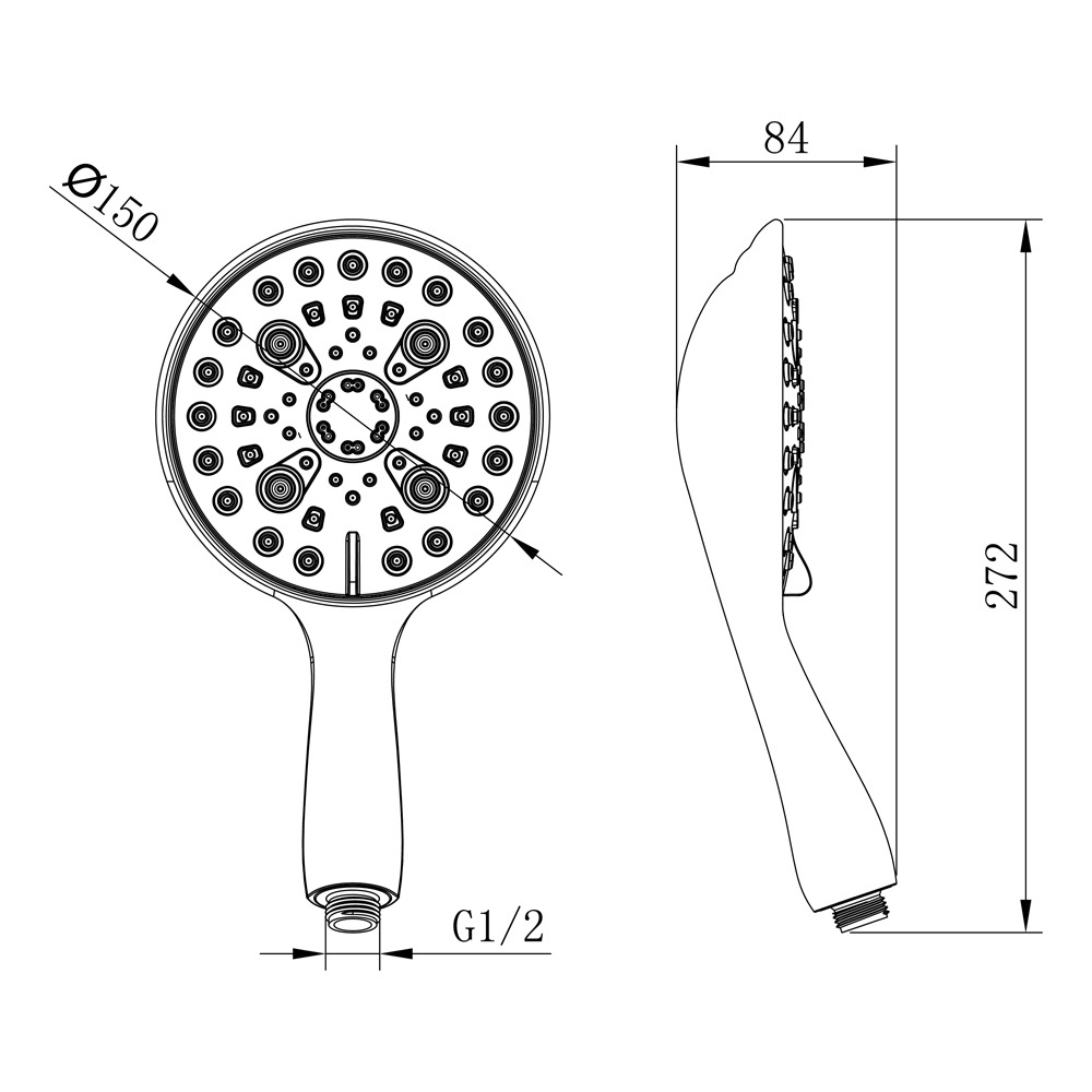 RAINSHOWER 2022 HOT SALE Hotel Luxury Gold Hotel 6 inch 6 Spray Setting Hand overhead Shower Head in Chrome finish for Toilet