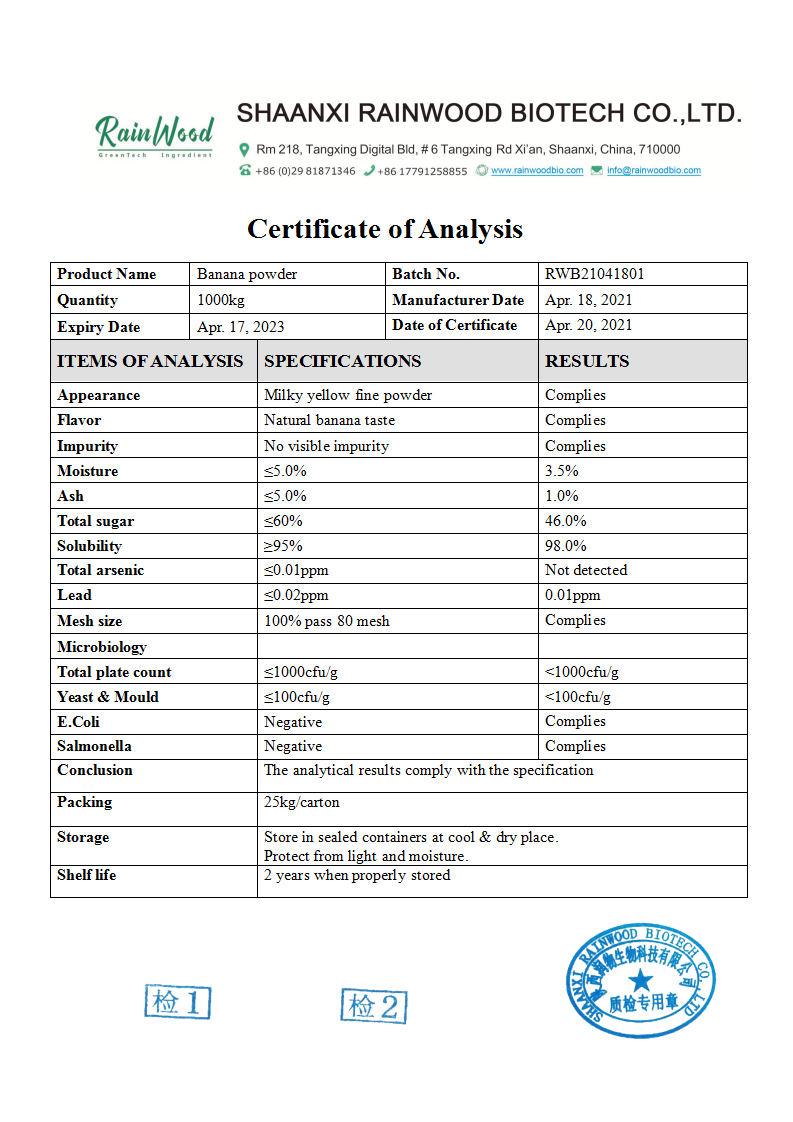 Wholesale Banana Flour Powder 100% Natural Organic Freeze Dried Banana Powder