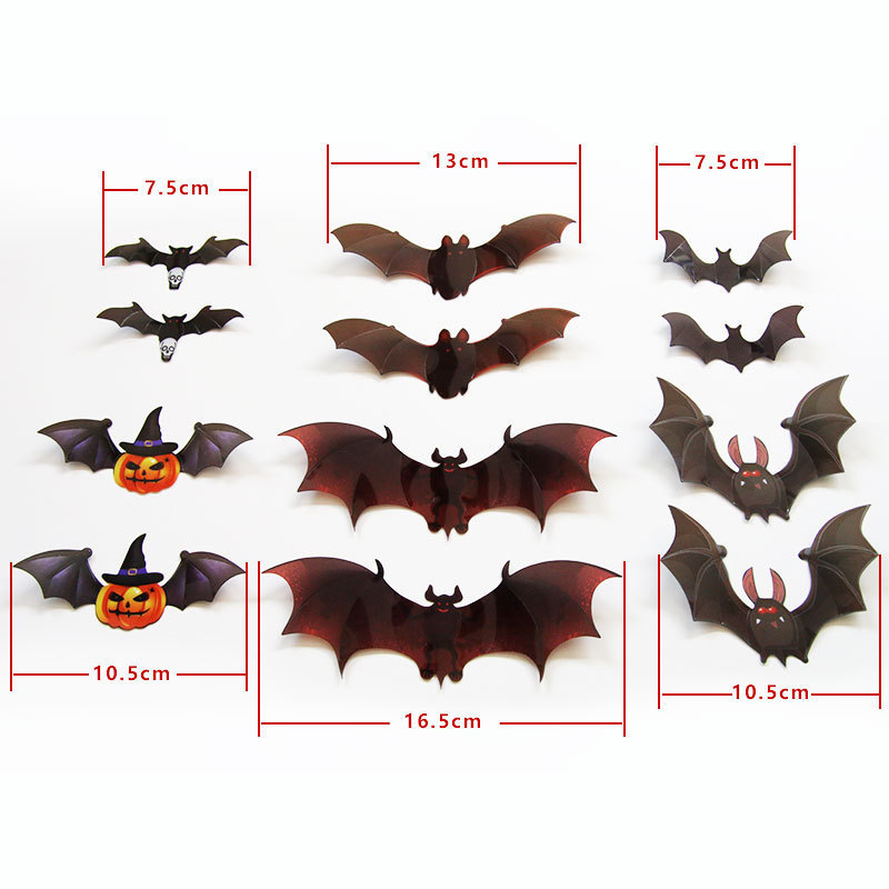 12 Pcs/ pack  16cm  PVC 3D bat wall sticker for Halloween Party  decorations