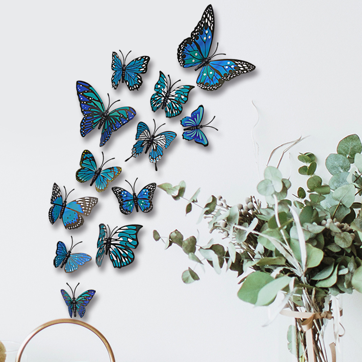 3D butterfly hollowed out simulation butterfly dazzling colorful PVC black and white butterfly wall stickers for home decoration