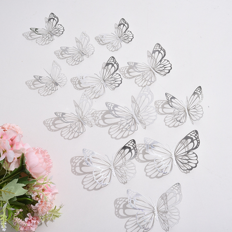 12 pcs hollow out butterfly wall stickers for festive home decoration Christmas Day decoration 3D butterfly stickers