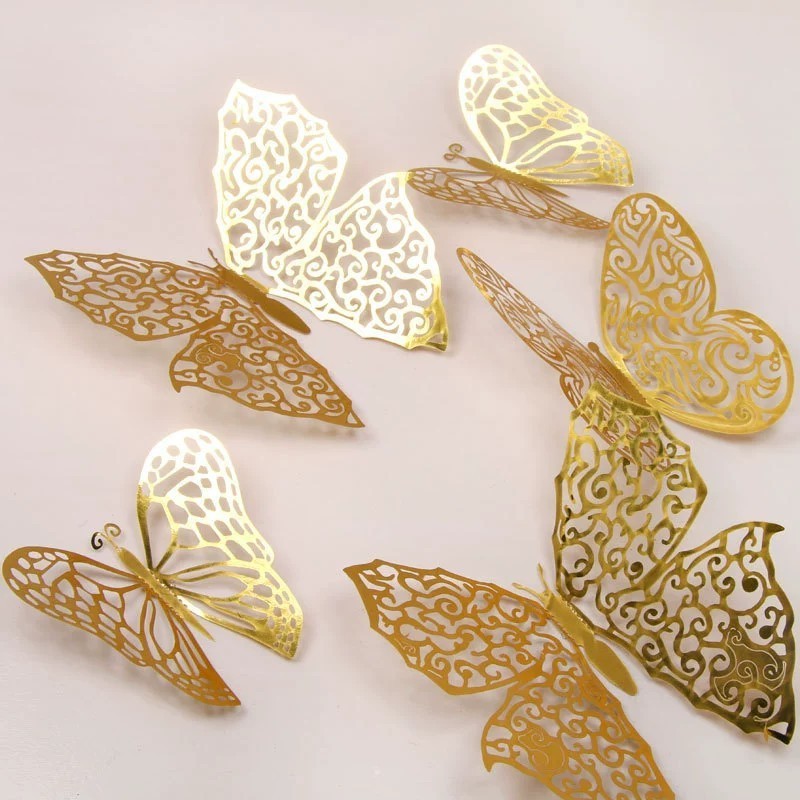 Hot Sale hollow out  3D  Butterfly Wall Stickers  for Wedding Party Decoration Background Butterflies Stickers