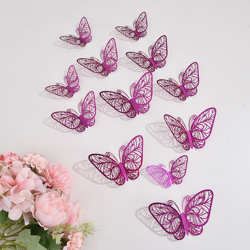 12 pcs hollow out butterfly wall stickers for festive home decoration Christmas Day decoration 3D butterfly stickers