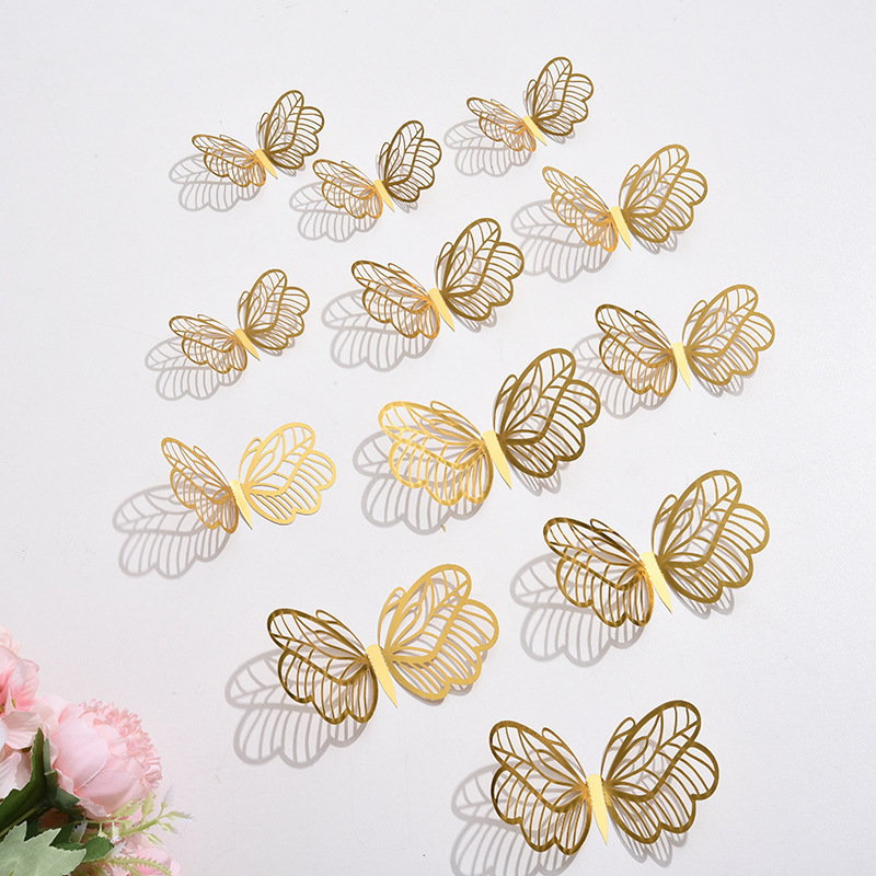 12 pcs hollow out butterfly wall stickers for festive home decoration Christmas Day decoration 3D butterfly stickers