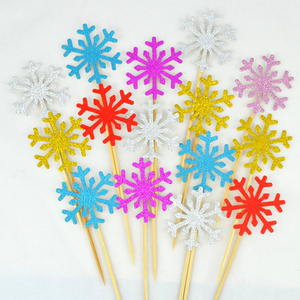 10pcs/Pack Glitter  Snowflake Cake Topper Girl Christmas Birthday Cupcake Toppers Baby Shower Wedding Party Glitter Cakes Decor