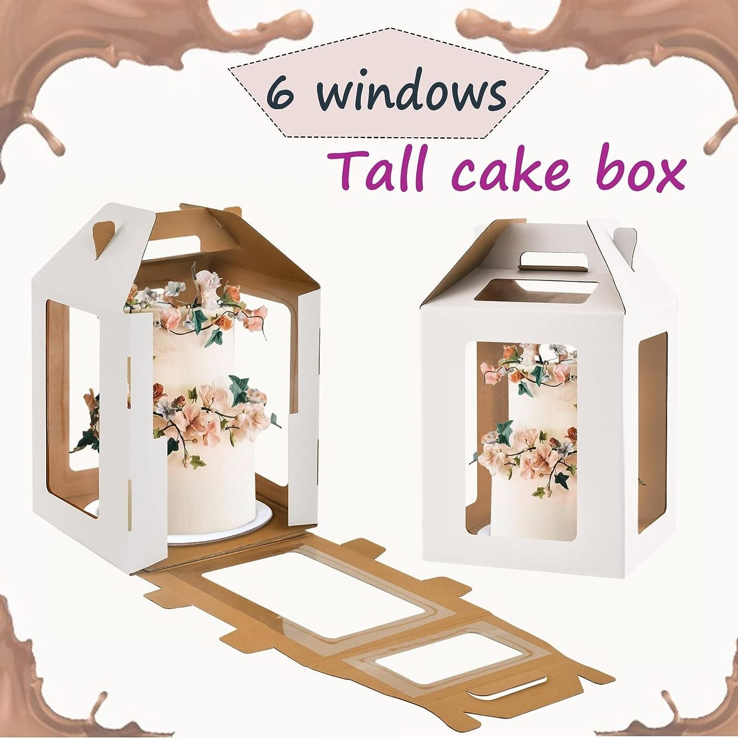 12 *12 *14inch   and 10*10*12 inch 6 windows Tier Cake Boxes with handle Tall Cake BoxesTiered Layer Wedding Cake Boxes