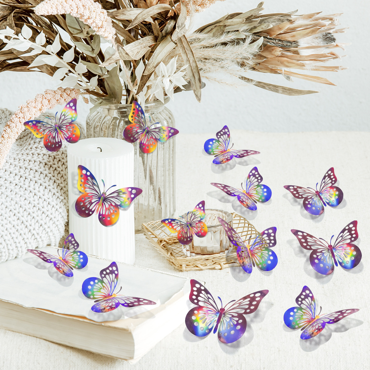 3D butterfly hollowed out simulation butterfly dazzling colorful PVC black and white butterfly wall stickers for home decoration