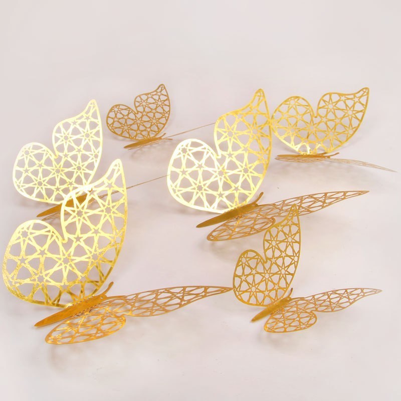 12pcs/Pack 3D Gold Silver Rose Gold Butterfly  Wall  Sticker Wedding  Birthday Party Cake  Wall Decor