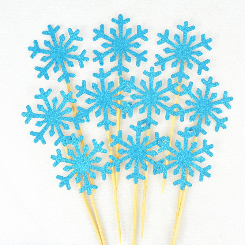 10pcs/Pack Glitter  Snowflake Cake Topper Girl Christmas Birthday Cupcake Toppers Baby Shower Wedding Party Glitter Cakes Decor