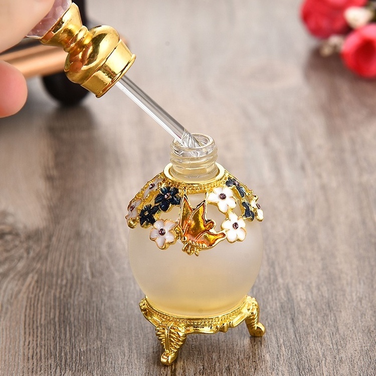 15ml Empty Glass Perfume Bottles Metal Butterfly Flower Design Arabic Perfume Bottles For Women