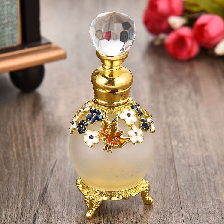 15ml Empty Glass Perfume Bottles Metal Butterfly Flower Design Arabic Perfume Bottles For Women