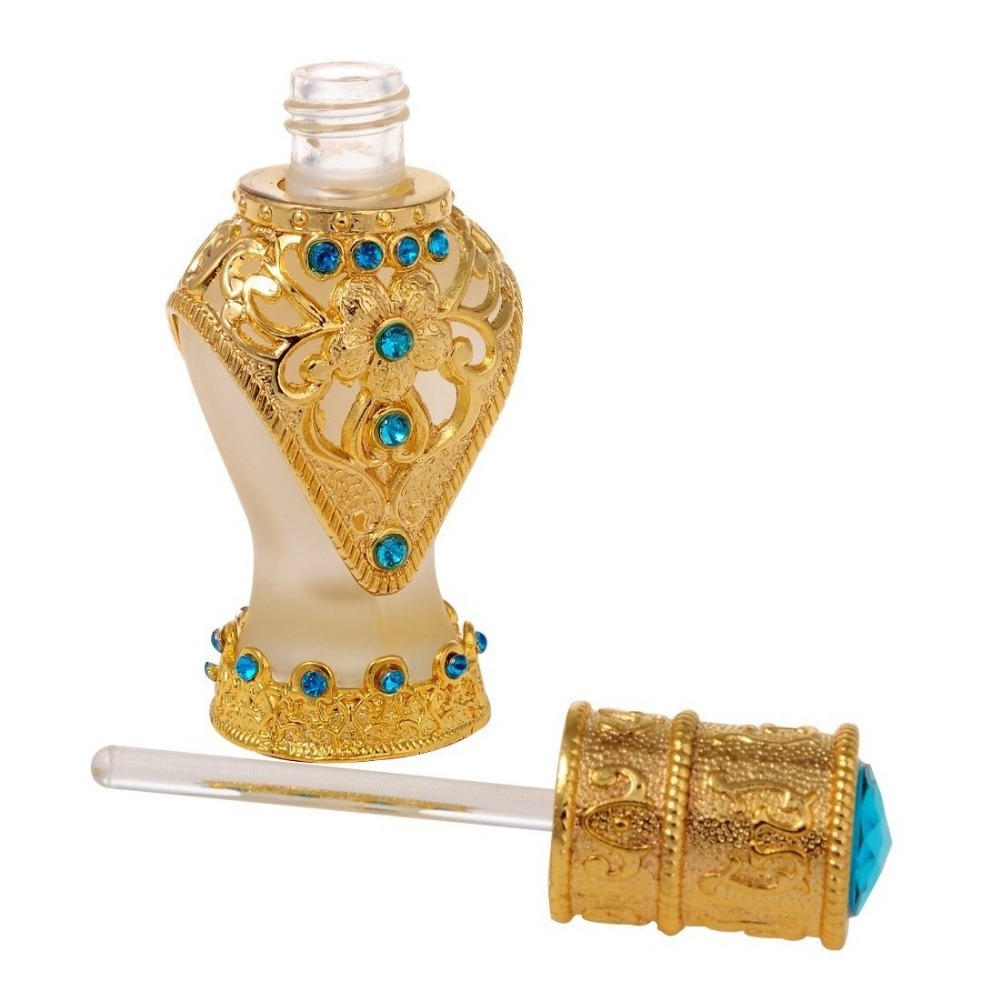 8ml Arabic Style crystal diamond perfume bottle with Metal and Beads Decorated Glass Stick/Dropper Cap