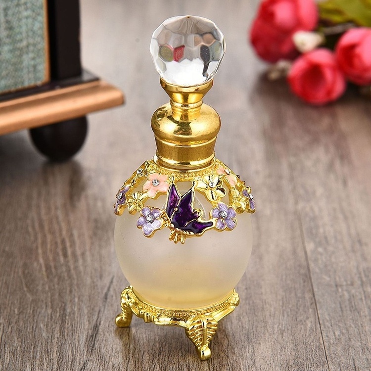 15ml Empty Glass Perfume Bottles Metal Butterfly Flower Design Arabic Perfume Bottles For Women