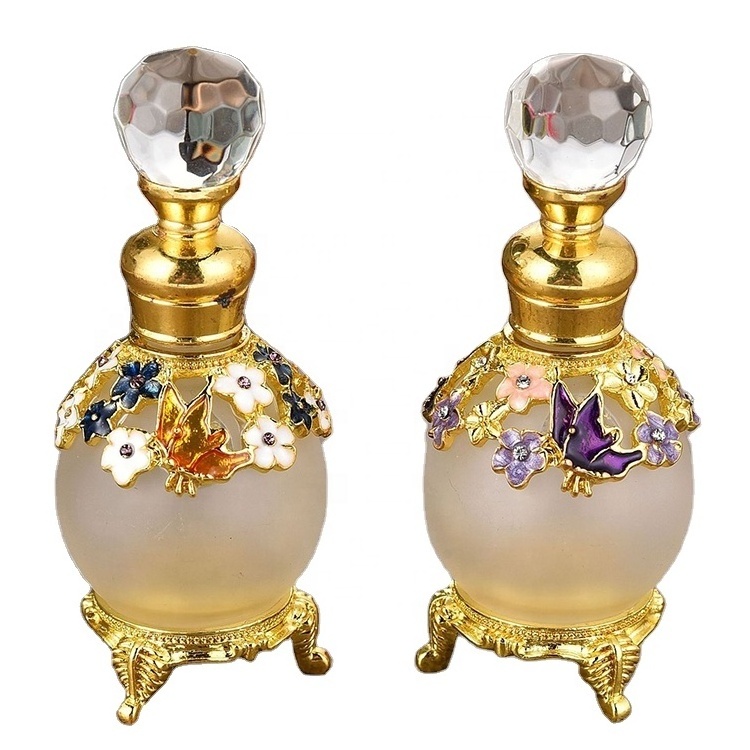 15ml Empty Glass Perfume Bottles Metal Butterfly Flower Design Arabic Perfume Bottles For Women