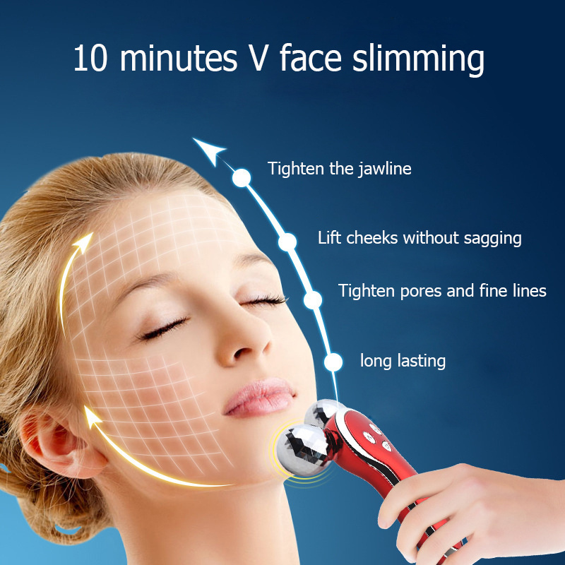 3D V Facial Roller Massager Microcurrent Vibration Skin Firming Wrinkle Removal Device Body Slimming Shaping Face Massage Tool