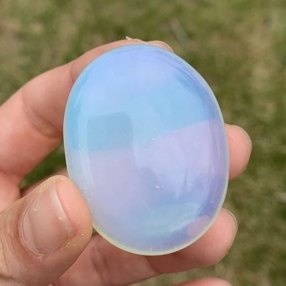 wholesale Natural High quality Crystal light blue Opal Palm stone crystal Polished for healing and home decoration opalite stone