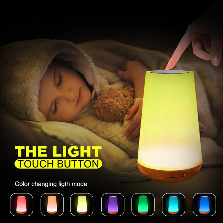 RGB dimmable LED colorful creative wood grain atmosphere light touch pat light rechargeable night light