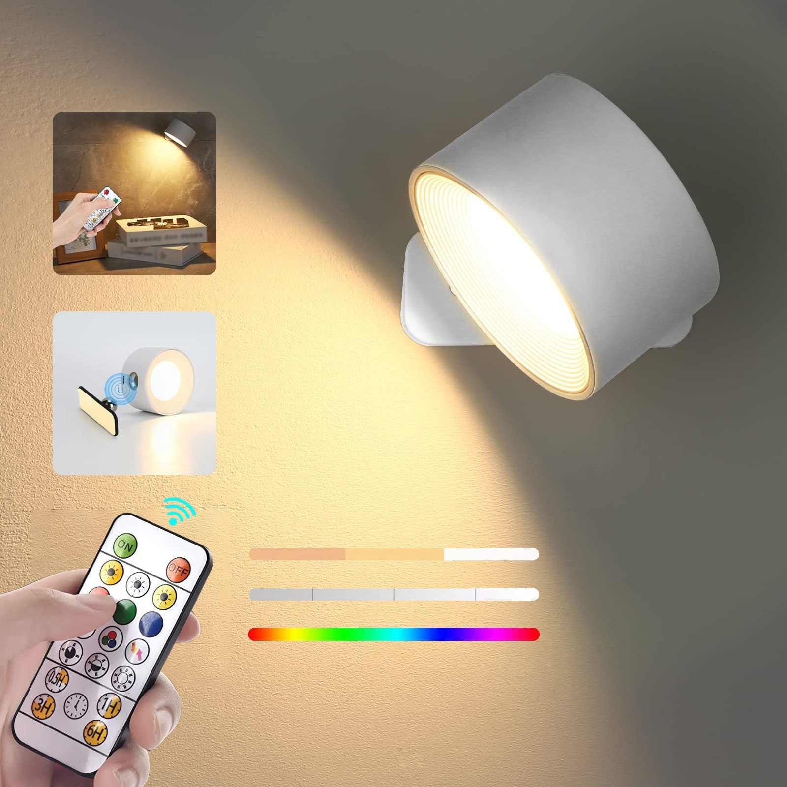 Smart 360 Magnetic Ball USB Charging Port RGB Remote Control Wall Mounted Cordless Lights Battery Operated Wall Lamps