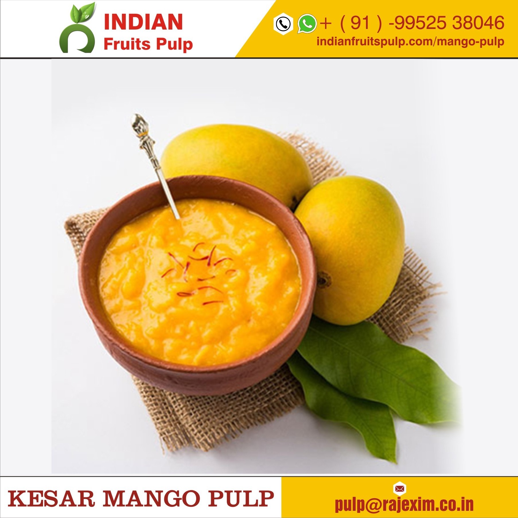 Top quality kesar mango pulp sweet and juicy orange colour used for industrial purpose and packed in a container