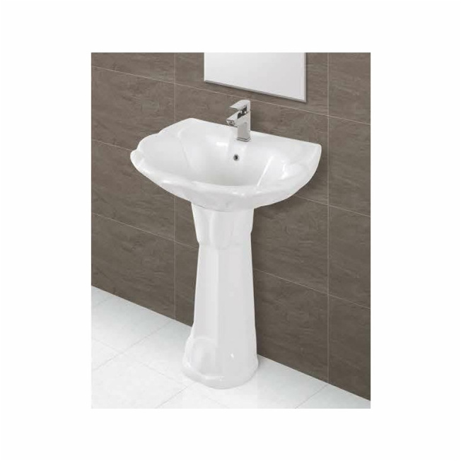 High Standard Wash Basin with Pedestal comprising a basin or sink mounted on a pedestal for support with  durability