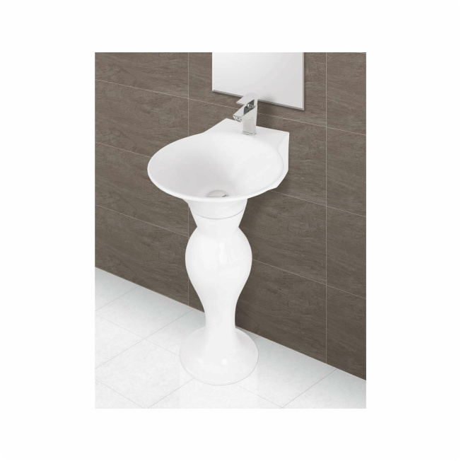 High Standard Wash Basin with Pedestal comprising a basin or sink mounted on a pedestal for support with  durability