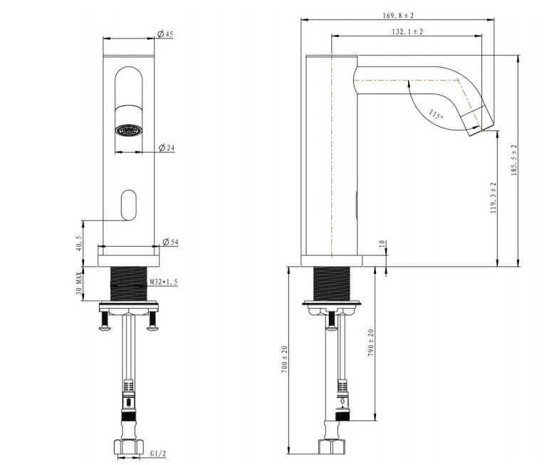 SUS304 Intelligent  Bathroom Basin Tap Hand Free Automatic Motion Sensor Touch Free Faucet