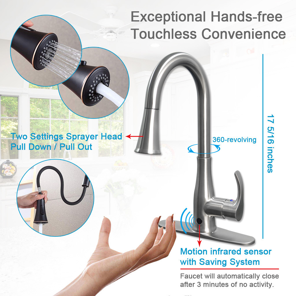 UPC approved electronic motion sensor kitchen faucet pull out touchless tap faucet