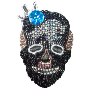 skull Beaded jacket Patch Wholesale Price for Dress Cutting Clothes Custom Beads Handmade Customized Size Embroidery Badges