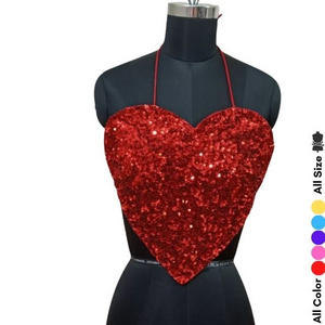 Red Heart Shape Hot Sale Fashion Dancing Bra For Nightclub Party beaded Bra Top Sexy Ladies Dress up beading