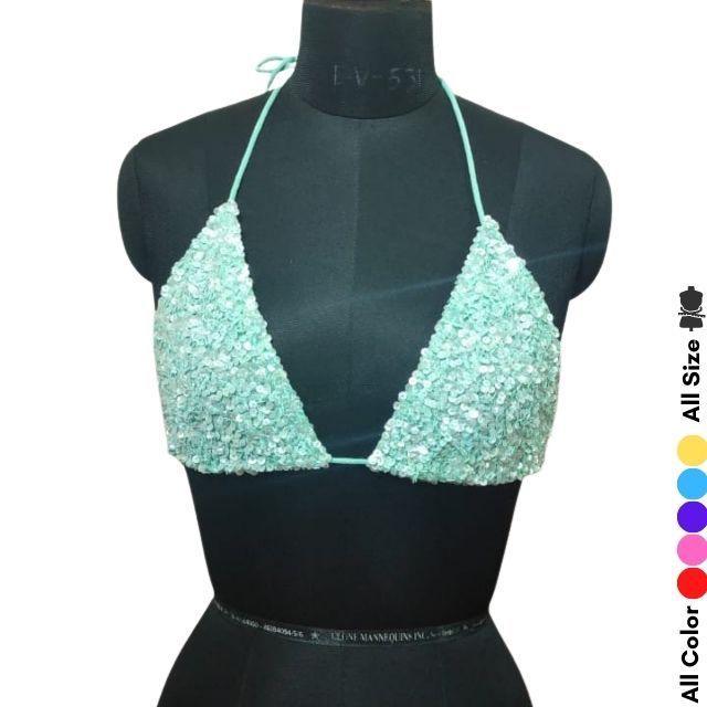 Women Stylish Sparkle Sequins Beading Padded Bra Top Belly Dancing Bra Top Clubwear