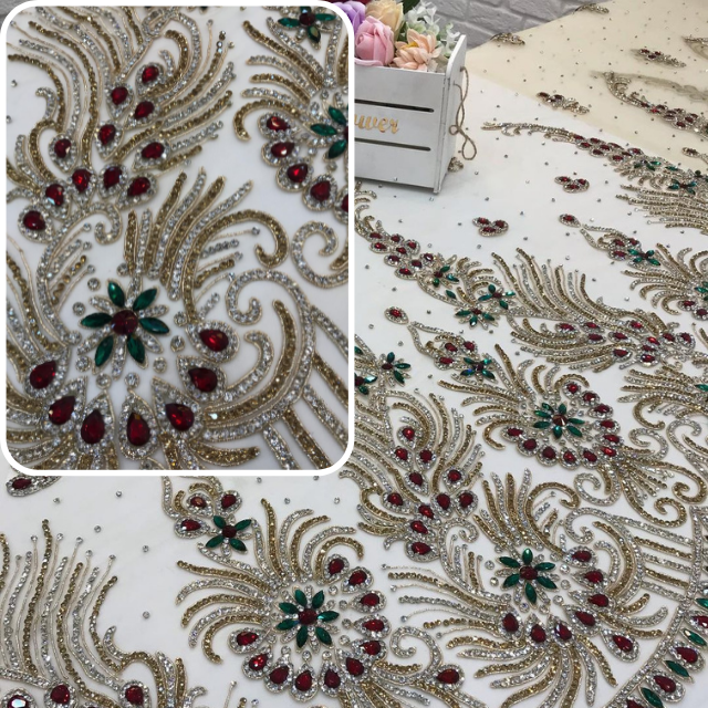 New Design Golden Beaded Fabric Luxury Embroidery Beads Beaded Lace Fabric African Lace Fabric