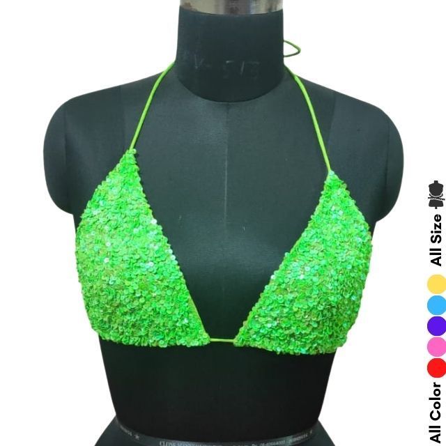 Women Stylish Sparkle Sequins Beading Padded Bra Top Belly Dancing Bra Top Clubwear