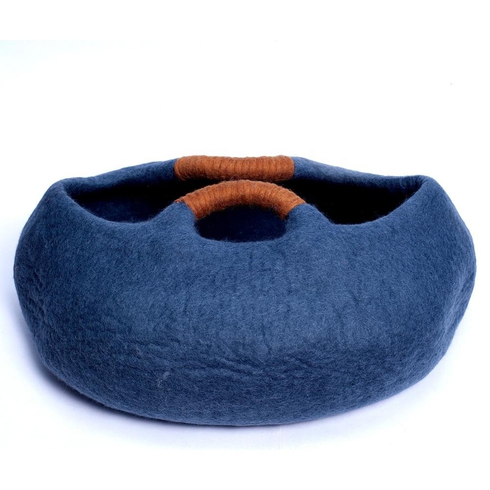 FY-CC-016 3 Basket Felt Cat Cave Warm and Cozy Pet Bed Eco-friendly New Zealand Wool Felted by Skilled Women Artisan from Nepal