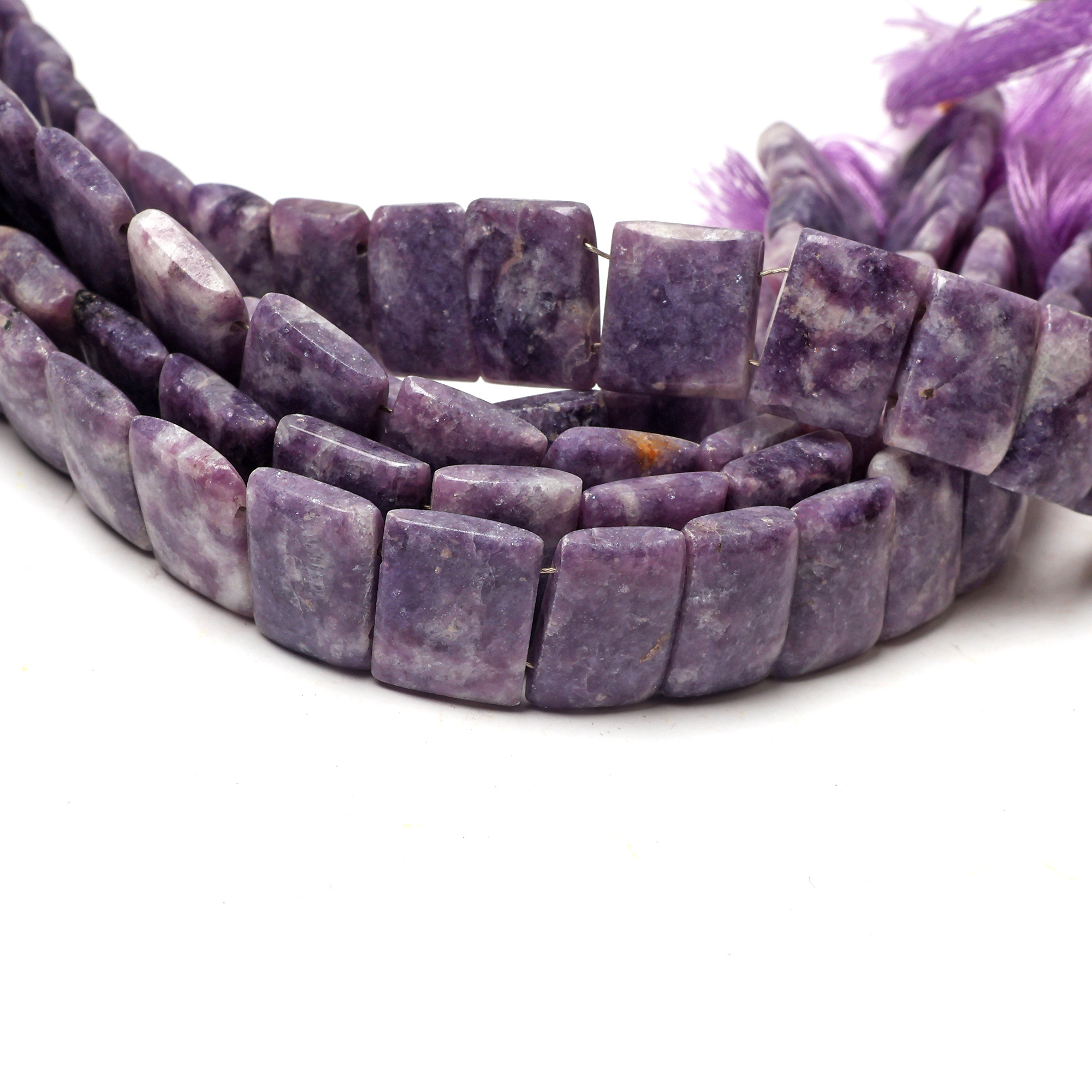 Lepidolite Drilled Rectangle Gemstone Beads 8 inch Stand Handmade Beads Size 10X13 MM Side Drill Wholesale Beads