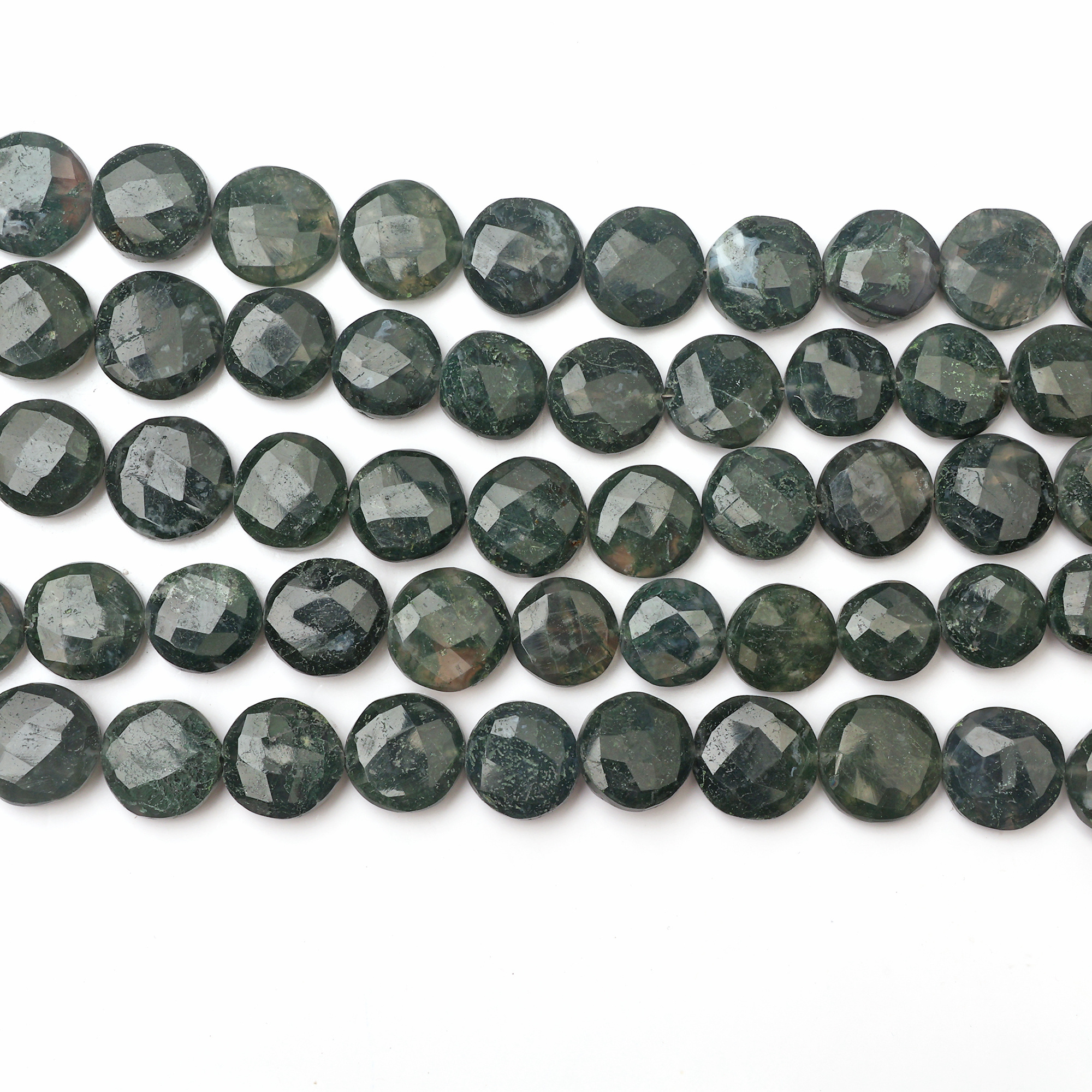 Natural Moss Agate Beads Coin Shape Smooth Center drilled Gemstone Beads Handmade For Jewelry Making