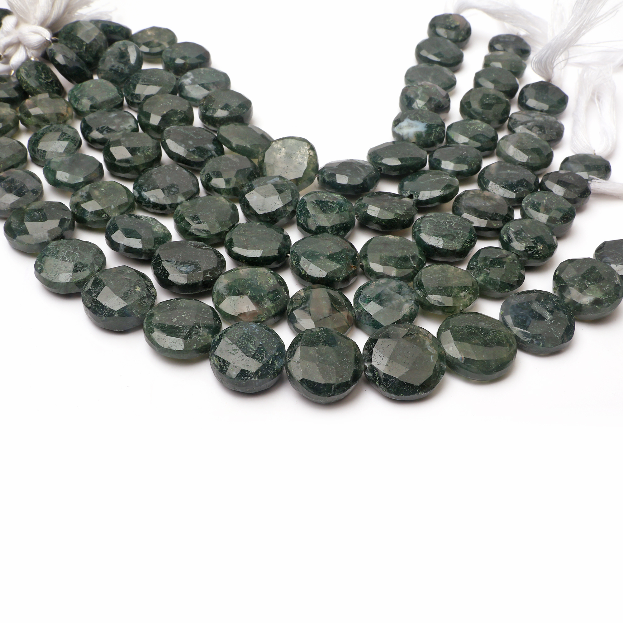 Natural Moss Agate Beads Coin Shape Smooth Center drilled Gemstone Beads Handmade For Jewelry Making