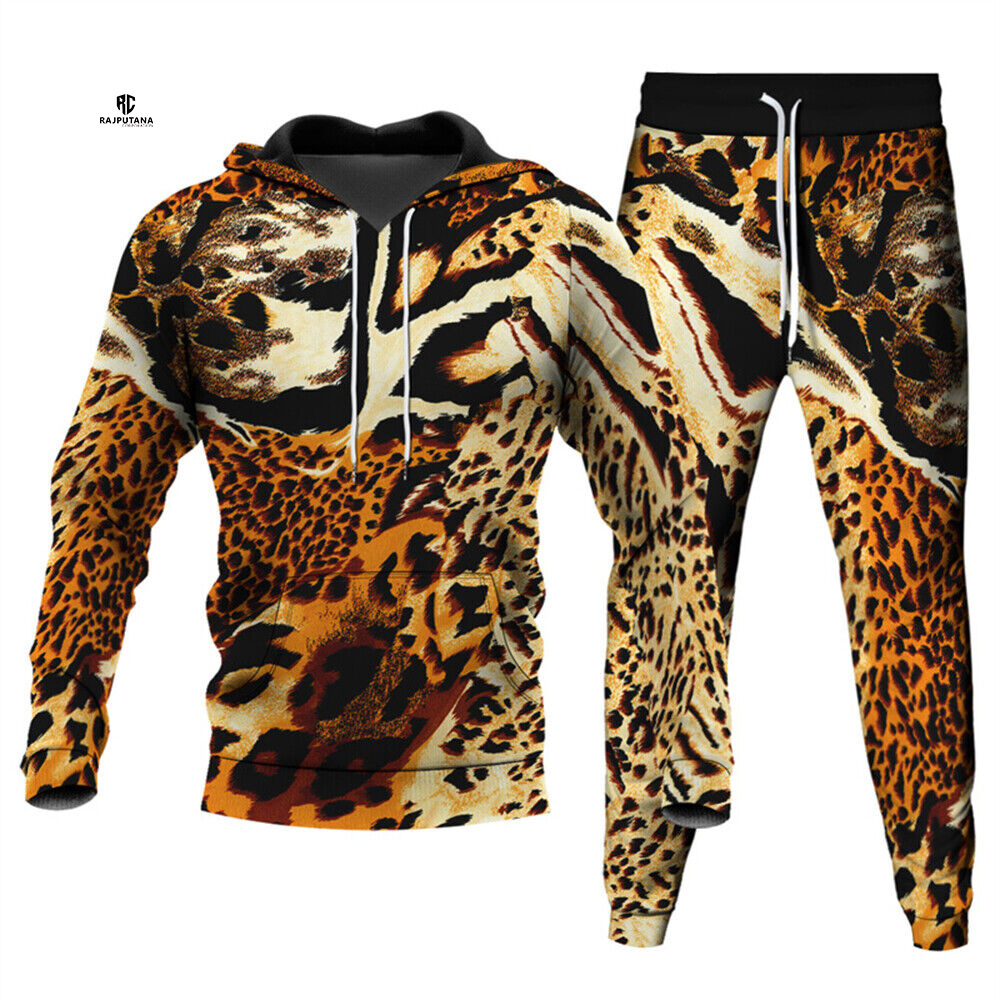 High Quality Sportswear Jogging Fitness Wear Exercise Breathable Light Weight Slim Fit Leopard Sublimation Printed Tracksuit Men