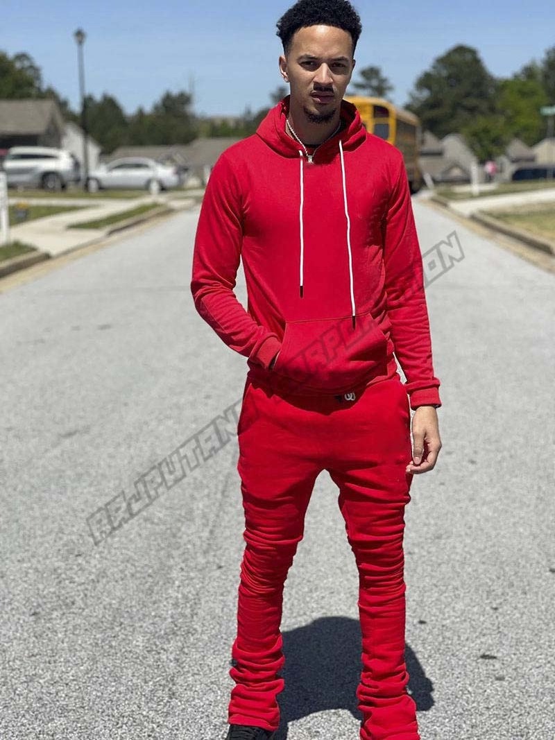 Flare pants Customized Design Men Slim fit Stacked Tracksuit/ Men Sweatsuit/ Custom made Men Jogging Suit